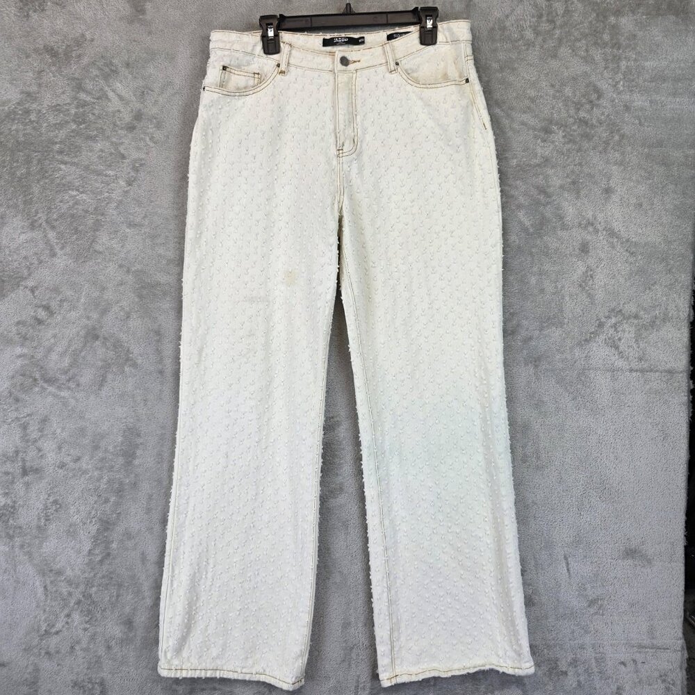 Jaded London Jeans Womens Size 32 White Slouchy Fit Textured Tufted Dot Denim